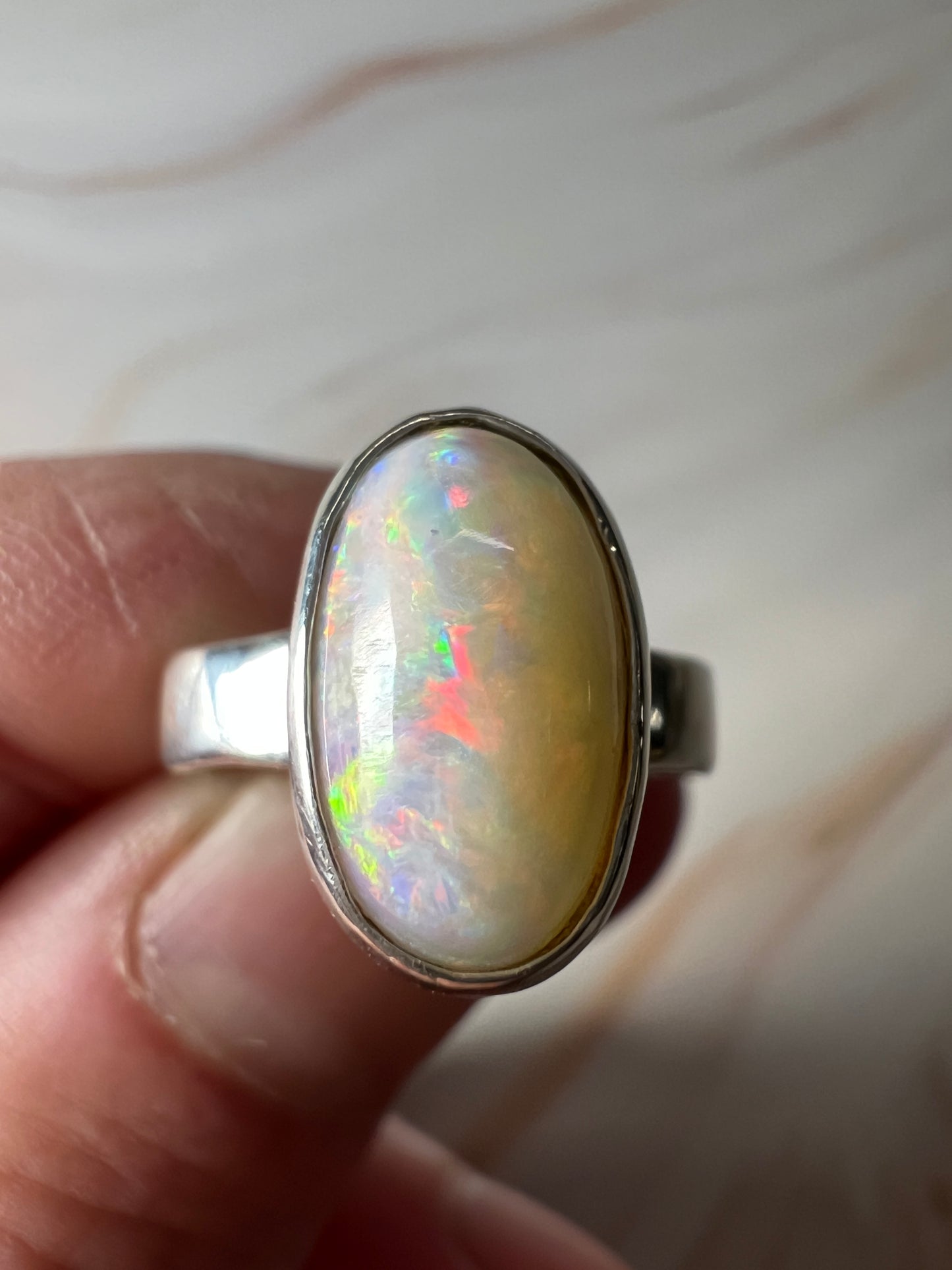 Hand crafted silver ring - size 16 mm - with solid 3.5 carats opal